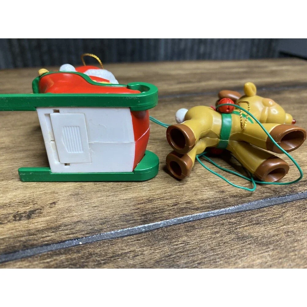 Santa Claus Christmas Tree Ornaments Sleigh Rudolph Plastic Small Red Green